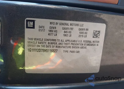 2017 Chevrolet Corvette Grand Sport from USA, damaged, VIN 1G1YY2D78H5116827